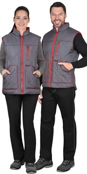 Жилет "ЕВРОПА" удлиненный (на подкладке флис) т.серый (оттенок "Баклажан) (ЧЗ) тк.Дюспо(флис кр - фото 101100