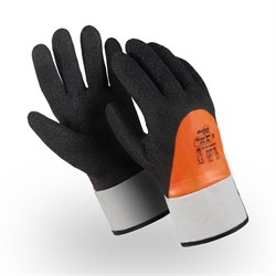 Перчатки НОРД ГРИП (WG-761), акрил, нейлон, ПВХ + Coral Grip 3/4, крага, цвет черно-оранжевый - фото 104192