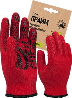 Перчатки трикотажные с ПВХ Прайм, красный, (Пер 044Я), картонный ярлык - фото 104286