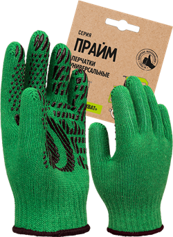 Перчатки трикотажные с ПВХ Прайм, зеленый, (Пер 044Я), картонный ярлык - фото 104288