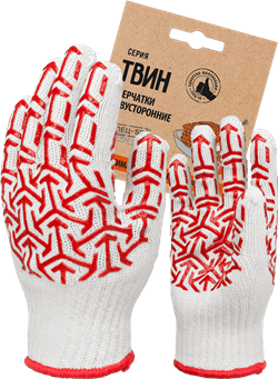 Перчатки трикотажные с ПВХ "СТРЕЛА" белый/ красный, (Пер 052Я), картонный ярлык - фото 104291