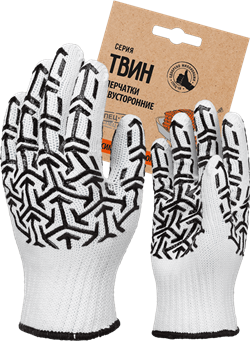 Перчатки трикотажные с ПВХ "СТРЕЛА" белый/ черный, (Пер 053Я), картонный ярлык - фото 104292