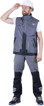 Жилет ЭДВАНС утепленный, серый-т.серый-лимонная отделка - фото 107356
