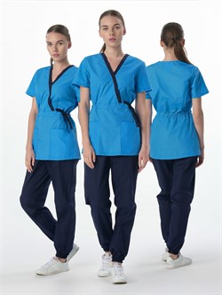 Костюм женский Симпл-001 (тк.Смесовая,120) MedLine, т.синий/ярко-голубой - фото 137799