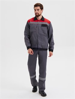 Костюм "Корпус" (куртка+п/к) тк. смесовая 65/35, пл. 240 г/м2, цв. т.серый/черный/красный - фото 172498