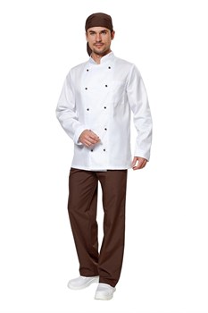 Костюм "Поварской" белый/шоколад ПОВ502 - фото 190380