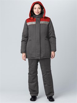 Куртка зимняя женская Вьюга СОП (тк.Смесовая,210), т.серый/красный - фото 47567