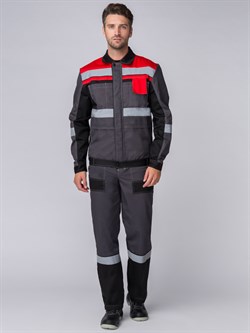Костюм Виват-1 Премиум (тк.Смесовая,240) брюки, серый/черный/красный - фото 48592