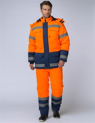 Костюм зимний Дорожник (тк.Смесовая,210) брюки, оранжевый/т.синий - фото 5292