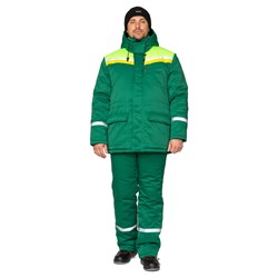 Костюм мужской утепленный Стройка зеленый/лимонный/желтый (куртка и полукомбинезон) - фото 55633