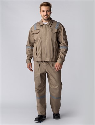 Костюм Респект (тк.Саржа,250) брюки, бежевый/коричневый - фото 5567