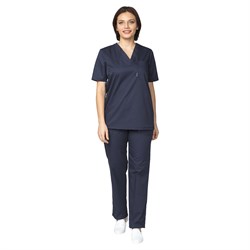 Костюм медицинский женский Хирург темно-синий (блузон и брюки) - фото 55968