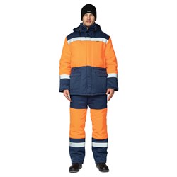 Костюм мужской утепленный Трасса оранжевый/темно-синий (куртка и полукомбинезон) - фото 57413