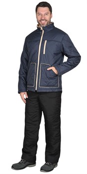 Куртка "СИРИУС-ПРАГА-Люкс" сине-серая (подкладка бежевый флис) - фото 60268