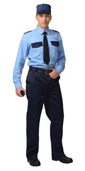 Рубашка Охранника дл. рукав (тк. Вега) голубая с т.синим - фото 60331