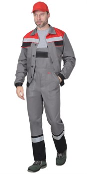 Костюм "СИРИУС 4120" куртка, полукомбинезон средне-серый с красным и СОП - фото 61211