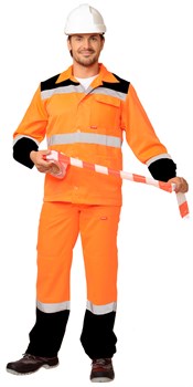 Костюм "МАГИСТРАЛЬ-СТАНДАРТ" летний: куртка, брюки оранжевый с черным и СОП (распродажа) - фото 61243
