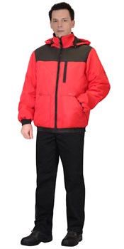 Куртка "СИРИУС-ПРАГА-Люкс" короткая с капюшоном, красная с черным - фото 61337