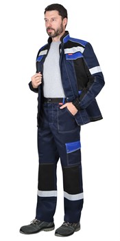 Костюм мужской летний «СИРИУС-ПОЛИНОМ» куртка и брюки, синий с черным и васильковым, СОП - фото 62228