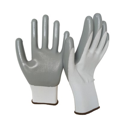 Перчатки нейлоновые с нитриловым покрытием, бело-серые - фото 6239