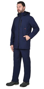 Куртка "СИРИУС-Азов" удл. с капюшоном синий софтшелл пл 350 г/кв.м - фото 62935