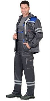 Костюм мужской летний «СИРИУС-ЛИДЕР» куртка и полукомбинезон, т.серый с васильком и молочным, СОП - фото 63238