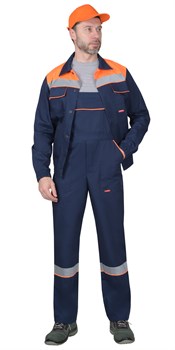 Костюм "СИРИУС-МАСТЕР" летний: куртка, полукомбинезон, темно-синий с оранжевой отделкой - фото 63387