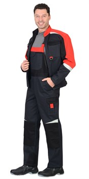 Костюм мужской летний «СИРИУС-ФАВОРИТ-МЕГА» куртка и полукомбинезон, серый с черным и красным, СОП - фото 63486