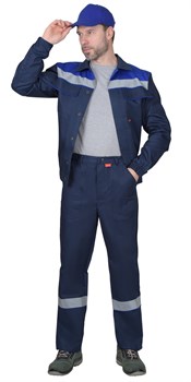 Костюм "СИРИУС-МАСТЕР" летний: куртка, брюки, темно-синий с васильковой отделкой - фото 63813