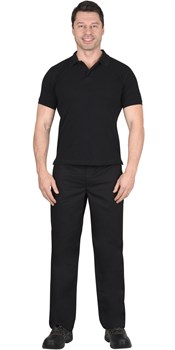 Рубашка-поло черная короткие рукава с манжетом, пл.180 г/м2 - фото 64639
