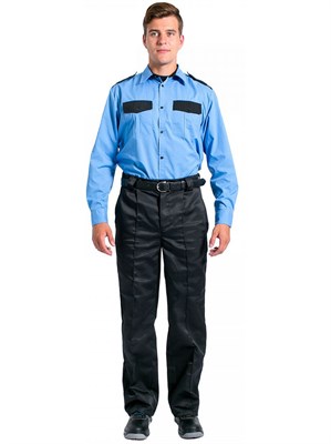 Рубашка охранника с длинным рукавом мужская, голубой - фото 6582