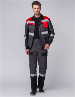 Костюм Виват-1 Премиум IMP (тк.Смесовая,240) брюки, т.серый/черный/красный - фото 69044