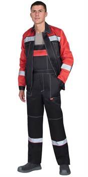 Костюм СИРИУС-ЛИГОР-2 куртка короткая, п/к, черный с красным и СОП - фото 83822