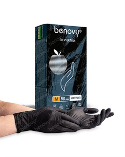 Перчатки одноразовые Benovy нитриловые черные текст. на пальцах (цена за 50 пар) (х1х10уп.) - фото 85129