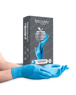 Перчатки одноразовые Benovy нитриловые голубые текст. на пальцах (цена за 50 пар) (х1х10уп.) - фото 85132