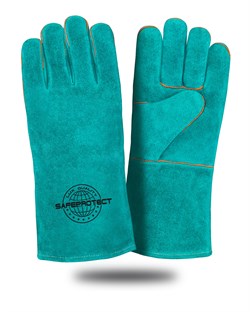 Краги спилковые КАМЧАТКА Safeprotect бирюзовые (флисовая подкладка) р.10,5 (х12х60) - фото 85383