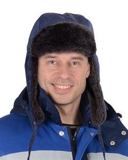 Шапка-ушанка СИРИУС-ЛЮКС синяя (тк. смесовая) - фото 87368