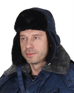 Шапка-ушанка СИРИУС-ЕВРО плюс т.синяя (тк. Оксфорд) - фото 87442