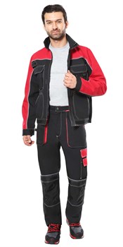 Костюм СИРИУС-АГАТ куртка, брюки черный с красным пл. 260 г/кв.м. ВО отделка - фото 90154