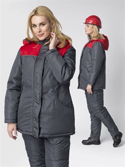 Куртка зимняя женская Сакрин (Дюспо), темно-серый/красный - фото 92111