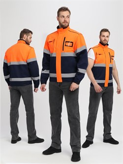 Куртка-трансформер сигнальная ProfLineSpecialist (тк.Смесовая МВО,240), оранжевый/т.синий - фото 92147