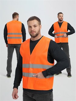 Жилет сигнальный ProfLineBase с пуговицами и карманами (тк.Полиэфир,100), оранжевый - фото 92167