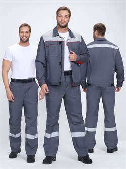 Костюм Флофт-1 Премиум СОП (тк.Смесовая,240) брюки, т.серый/серый/красный - фото 92270