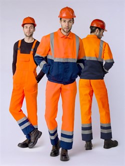 Костюм для дорожника с укороченной курткой (тк.Смесовая,210) п/к, оранжевый/т.синий - фото 92339