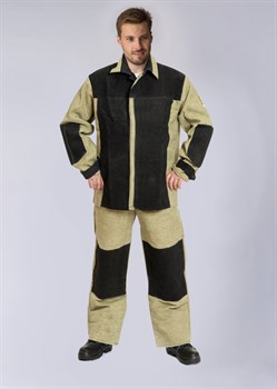 Костюм сварщика комбинированный 2 кл.защиты (тк.Брезент,550/Спилок S=1,5), черный/бежевый - фото 92364