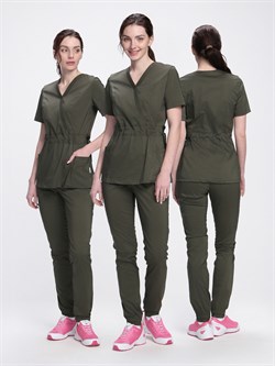 Костюм женский хирургический Модерн-004 (тк.Стрейч,120) MedLine, хаки - фото 92438