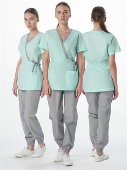 Костюм женский Симпл-001 (тк.Смесовая,120) MedLine, серый/мятный - фото 92461