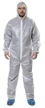 Комбинезон одноразовый из спанбонда ламинированный 50 гр/м2 белый - фото 92920