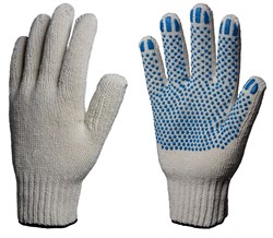 Перчатки х/б 7,5кл. ЛЮКС с ПВХ ТОЧКА 58-60гр. 216текс, белые (10 пар) - фото 93433