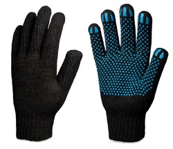 Перчатки х/б 7,5кл. ЛЮКС с ПВХ ТОЧКА 62-64гр. 250текс, черные (10 пар) - фото 93438